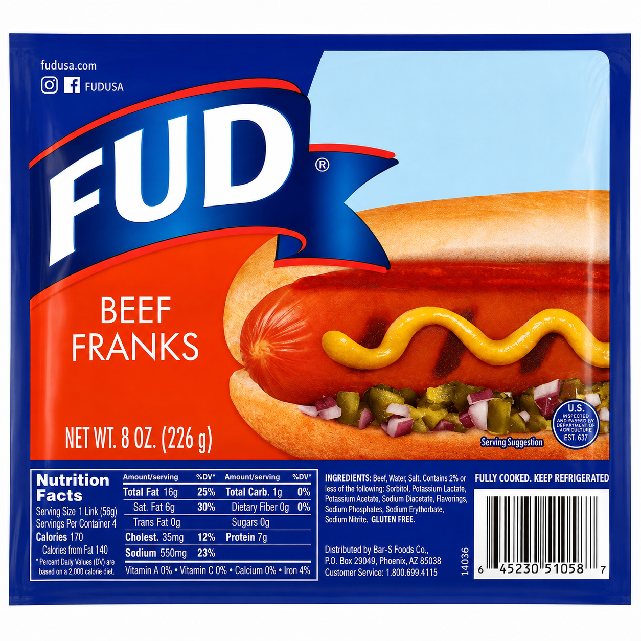 FUD Beef Franks 8 OZ